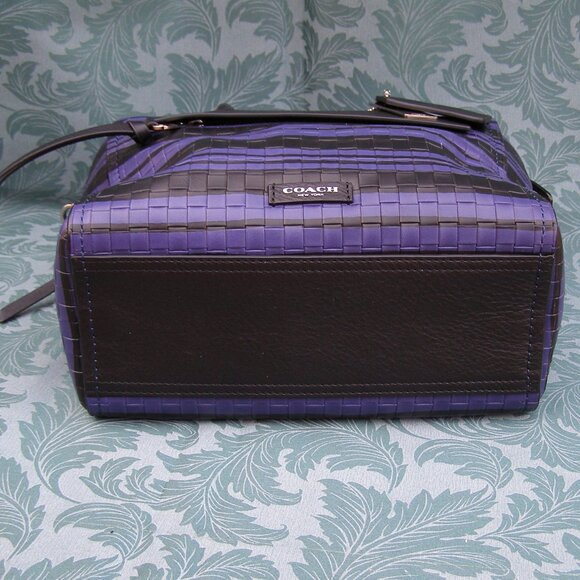 NEW Coach Bleeker Woven Leather Mini Riley Carryall in Blue Indigo/Black - Picture 8 of 11